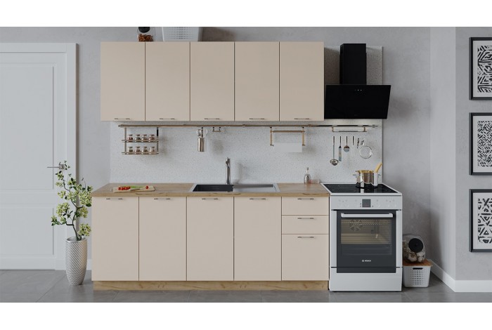 Кухонный гарнитур «Весна» длиной 200 см Дуб Крафт золотой, Ваниль глянец