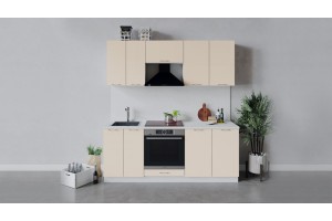 Кухонный гарнитур Весна длиной 200 см со шкафом НБ Белый, Ваниль глянец