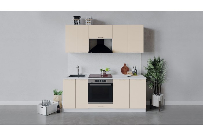 Кухонный гарнитур «Весна» длиной 200 см со шкафом НБ Белый, Ваниль глянец