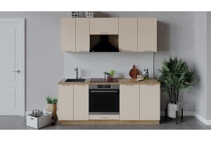 Кухонный гарнитур Весна длиной 200 см со шкафом НБ Дуб Крафт золотой, Ваниль глянец