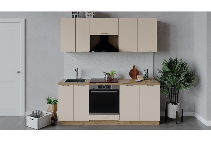 Кухонный гарнитур «Весна» длиной 200 см со шкафом НБ Дуб Крафт золотой, Ваниль глянец