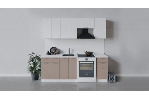 Кухонный гарнитур Весна длиной 220 (160) см Белый, Белый глянец, Кофе с молоком