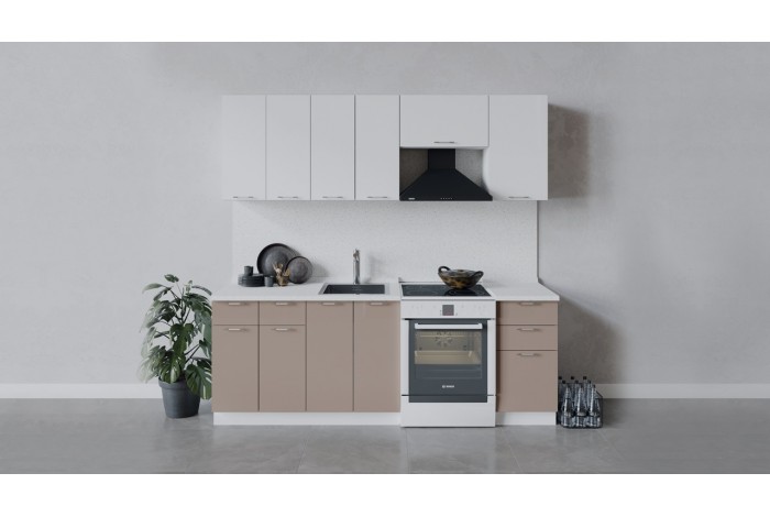 Кухонный гарнитур «Весна» длиной 220 (160) см Белый, Белый глянец, Кофе с молоком