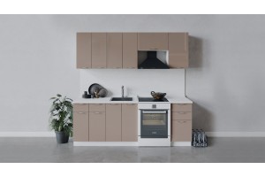 Кухонный гарнитур Весна длиной 220 (160) см Белый, Кофе с молоком