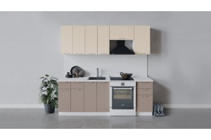 Кухонный гарнитур Весна длиной 220 (160) см Белый, Ваниль глянец, Кофе с молоком