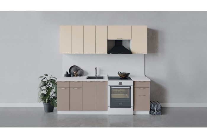 Кухонный гарнитур «Весна» длиной 220 (160) см Белый, Ваниль глянец, Кофе с молоком