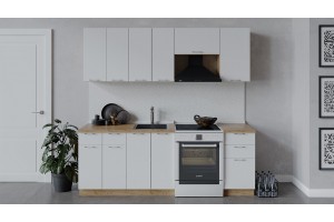 Кухонный гарнитур Весна длиной 220 (160) см Дуб Крафт золотой, Белый глянец