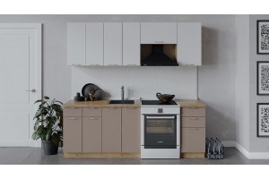 Кухонный гарнитур Весна длиной 220 (160) см Дуб Крафт золотой, Белый глянец, Кофе с молоком