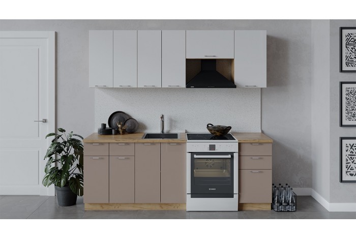 Кухонный гарнитур «Весна» длиной 220 (160) см Дуб Крафт золотой, Белый глянец, Кофе с молоком