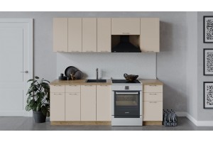 Кухонный гарнитур Весна длиной 220 (160) см Дуб Крафт золотой, Ваниль глянец