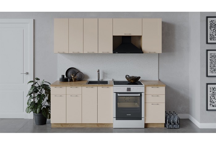 Кухонный гарнитур «Весна» длиной 220 (160) см Дуб Крафт золотой, Ваниль глянец