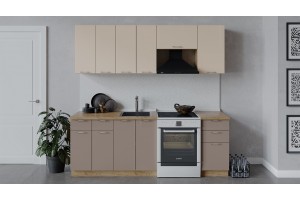 Кухонный гарнитур Весна длиной 220 (160) см Дуб Крафт золотой, Ваниль глянец, Кофе с молоком