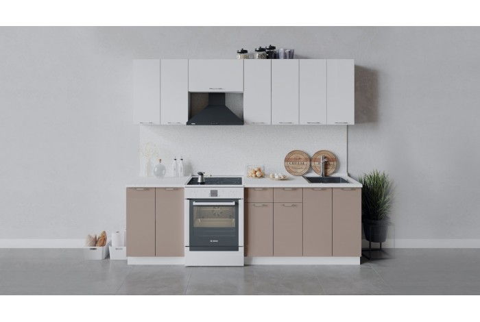 Кухонный гарнитур «Весна» длиной 240 (180) см Белый, Белый глянец, Кофе с молоком