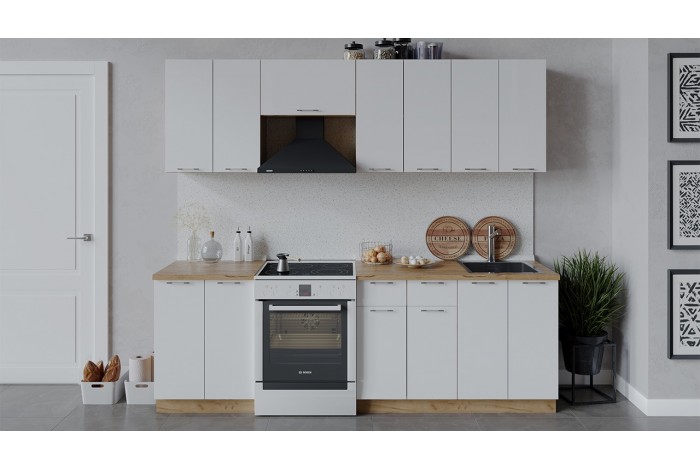 Кухонный гарнитур «Весна» длиной 240 (180) см Дуб Крафт золотой, Белый глянец