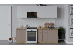 Кухонный гарнитур Весна длиной 240 (180) см Дуб Крафт золотой, Белый глянец, Кофе с молоком