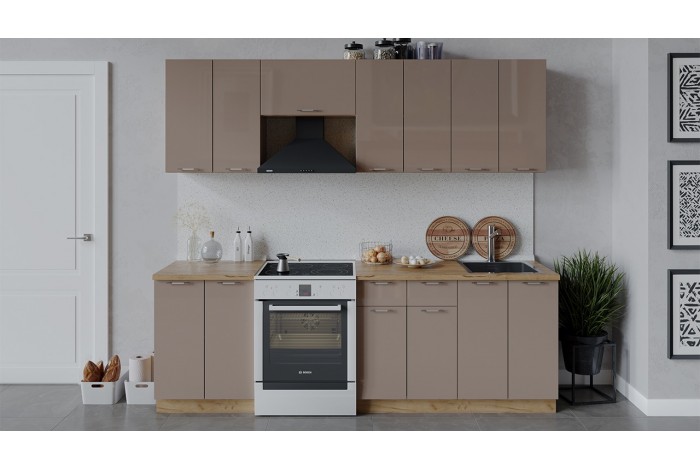 Кухонный гарнитур «Весна» длиной 240 (180) см Дуб Крафт золотой, Кофе с молоком