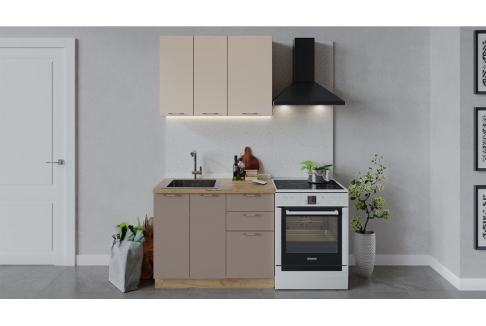 Кухонный гарнитур «Весна» длиной 100 см Дуб Крафт золотой, Ваниль глянец, Кофе с молоком