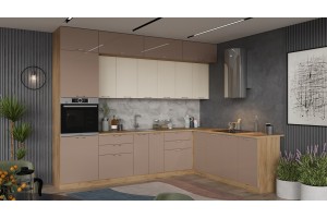 Кухонный гарнитур Весна №3 Дуб Крафт золотой, Ваниль глянец, Кофе с молоком