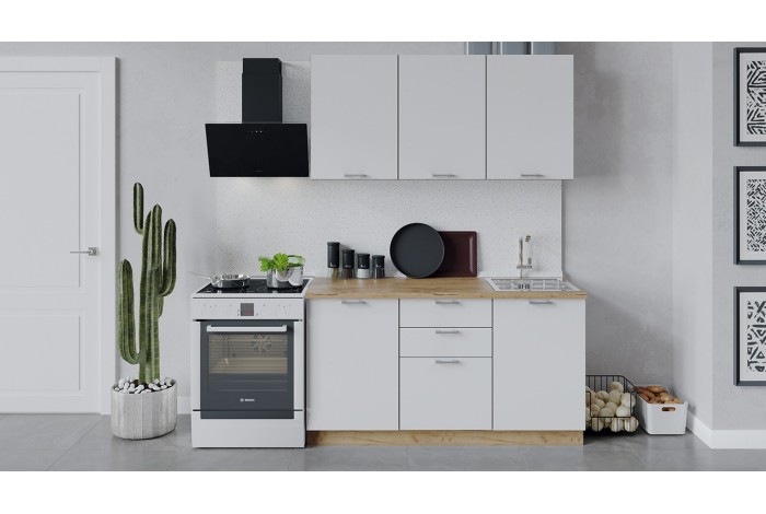 Кухонный гарнитур «Габриэлла» длиной 150 см Дуб Крафт золотой, Сноу