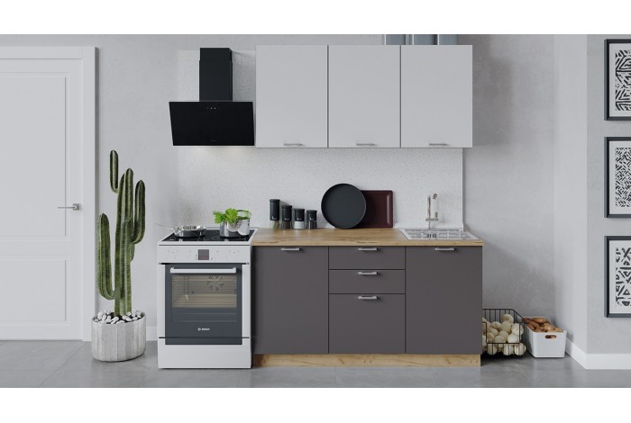 Кухонный гарнитур «Габриэлла» длиной 150 см Дуб Крафт золотой, Сноу, Муссон