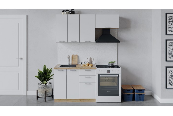 Кухонный гарнитур «Габриэлла» длиной 160 (100) см Дуб Крафт золотой, Сноу