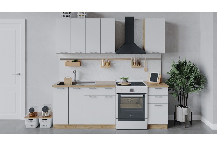 Кухонный гарнитур «Габриэлла» длиной 160 см Дуб Крафт золотой, Сноу