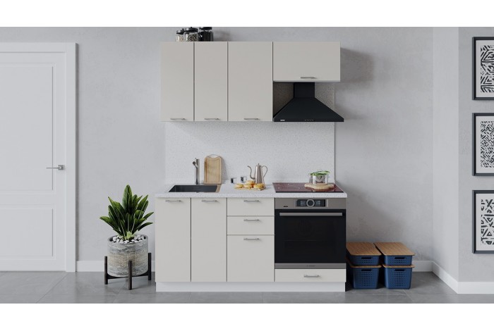 Кухонный гарнитур «Габриэлла» длиной 160 см со шкафом НБ Белый, Крем