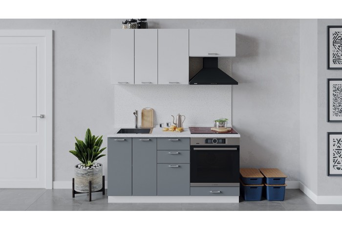 Кухонный гарнитур «Габриэлла» длиной 160 см со шкафом НБ Белый, Сноу, Титан