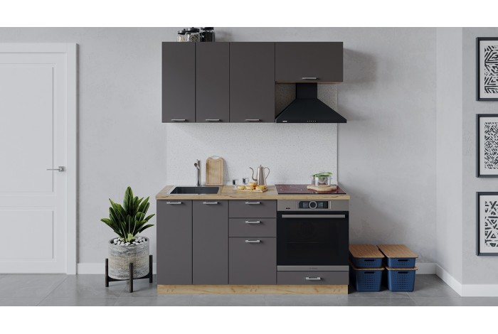 Кухонный гарнитур «Габриэлла» длиной 160 см со шкафом НБ Дуб Крафт золотой, Муссон