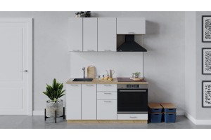 Кухонный гарнитур Габриэлла длиной 160 см со шкафом НБ Дуб Крафт золотой, Сноу