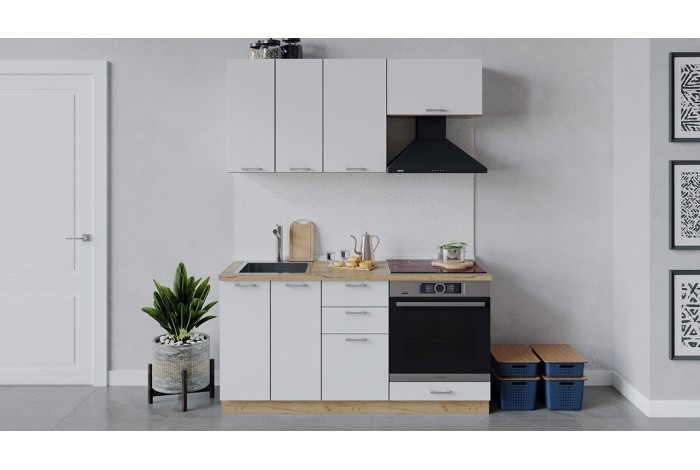 Кухонный гарнитур «Габриэлла» длиной 160 см со шкафом НБ Дуб Крафт золотой, Сноу