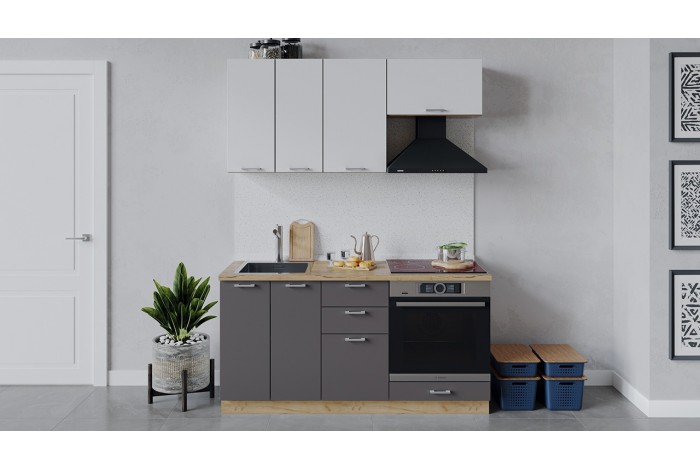 Кухонный гарнитур «Габриэлла» длиной 160 см со шкафом НБ Дуб Крафт золотой, Сноу, Муссон