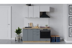 Кухонный гарнитур Габриэлла длиной 160 см со шкафом НБ Дуб Крафт золотой, Сноу, Титан