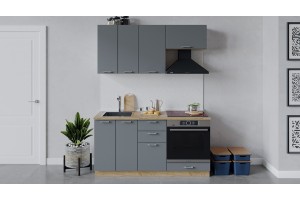 Кухонный гарнитур Габриэлла длиной 160 см со шкафом НБ Дуб Крафт золотой, Титан