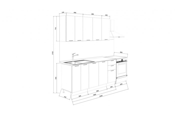 Кухонный гарнитур «Габриэлла» длиной 180 см Белый, Сноу