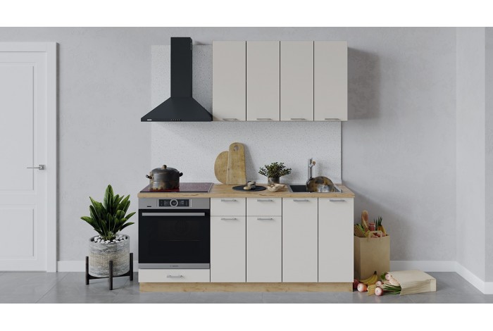 Кухонный гарнитур «Габриэлла» длиной 180 см со шкафом НБ Дуб Крафт золотой, Крем