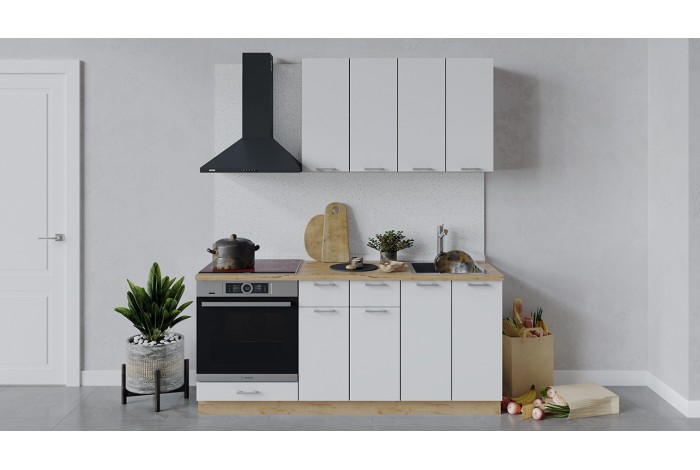 Кухонный гарнитур «Габриэлла» длиной 180 см со шкафом НБ Дуб Крафт золотой, Сноу