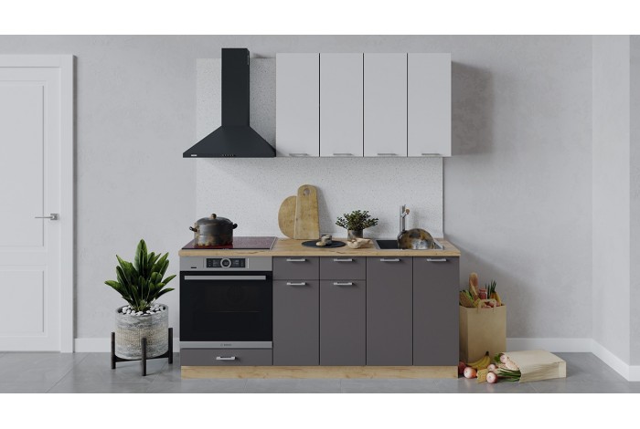 Кухонный гарнитур «Габриэлла» длиной 180 см со шкафом НБ Дуб Крафт золотой, Сноу, Муссон