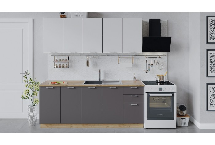 Кухонный гарнитур «Габриэлла» длиной 200 см Дуб Крафт золотой, Сноу, Муссон