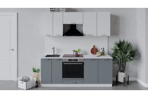 Кухонный гарнитур Габриэлла длиной 200 см со шкафом НБ Белый, Сноу, Титан