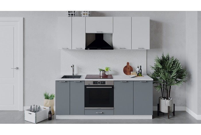 Кухонный гарнитур «Габриэлла» длиной 200 см со шкафом НБ Белый, Сноу, Титан