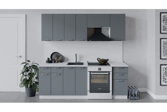 Кухонный гарнитур «Габриэлла» длиной 220 (160) см Белый, Титан