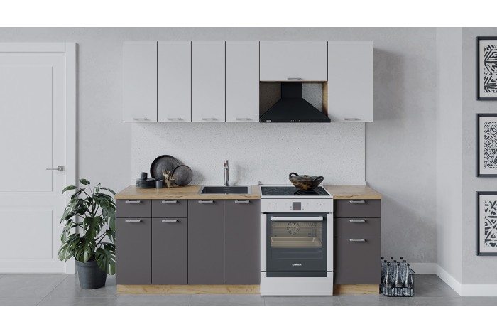 Кухонный гарнитур «Габриэлла» длиной 220 (160) см Дуб Крафт золотой, Сноу, Муссон