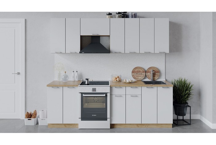 Кухонный гарнитур «Габриэлла» длиной 240 (180) см Дуб Крафт золотой, Сноу