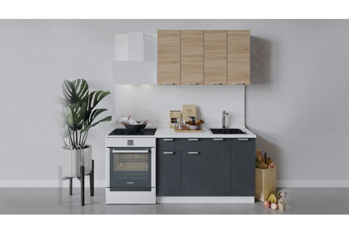 Кухонный гарнитур «Гранита» длиной 120 см Белый, Дуб Сонома, Бетон графит