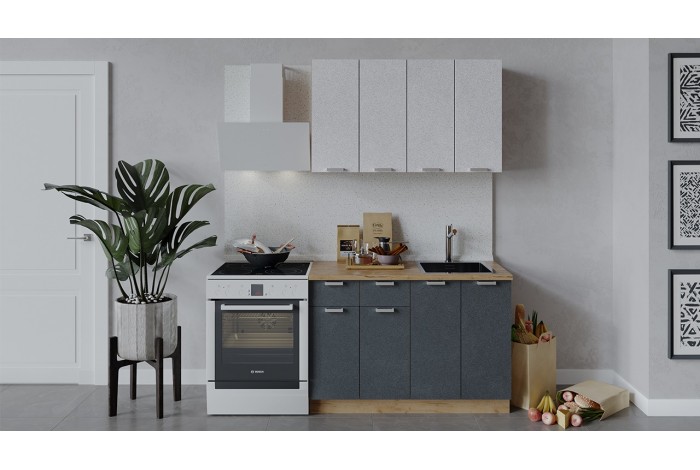 Кухонный гарнитур «Гранита» длиной 120 см Дуб Крафт золотой, Бетон снежный, Бетон графит