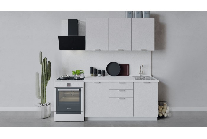 Кухонный гарнитур «Гранита» длиной 150 см Белый, Бетон снежный