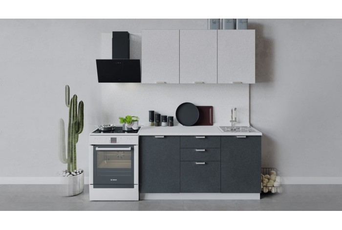 Кухонный гарнитур «Гранита» длиной 150 см Белый, Бетон снежный, Бетон графит