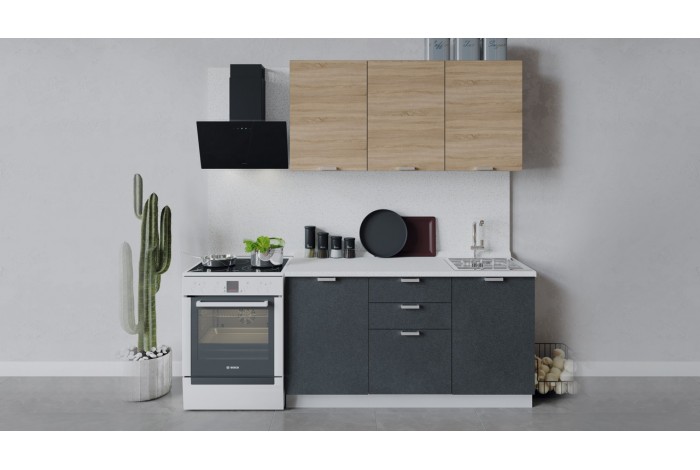 Кухонный гарнитур «Гранита» длиной 150 см Белый, Дуб Сонома, Бетон графит