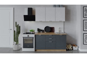 Кухонный гарнитур Гранита длиной 150 см Дуб Крафт золотой, Бетон снежный, Бетон графит